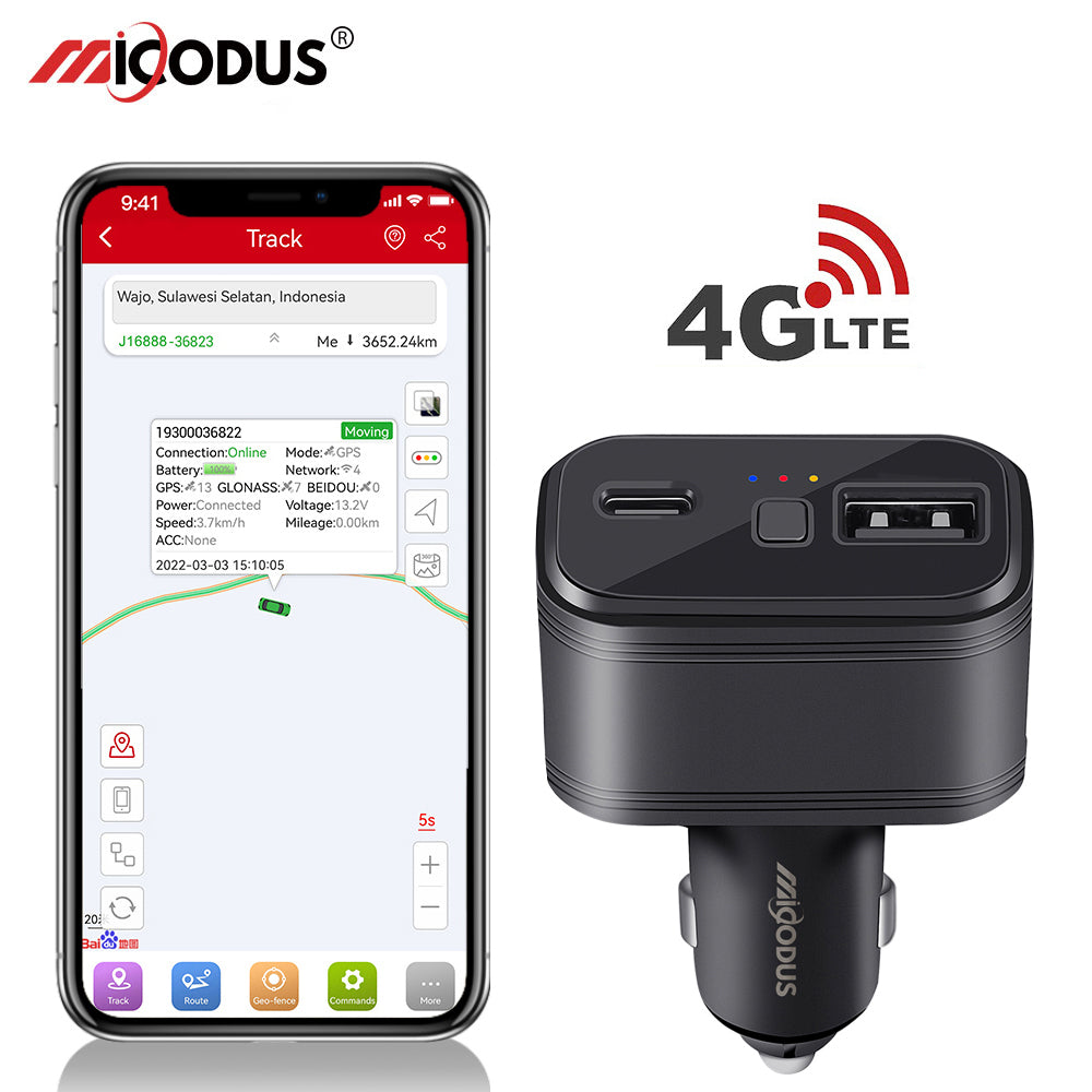 4G Car Charger GPS Tracker MiCODUS MV77G Plug and Play Wireless Vehicle Tracking Device With SOS Panic Button