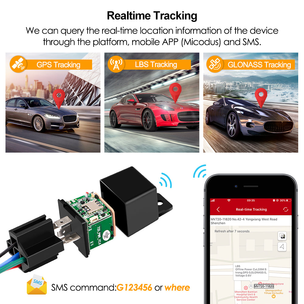 Lifetime Free Tracking Platrform Car Relay GPS Tracker MiCODUS MV730 Engine Cut Off Mini Hidden Motorcycle Location Device
