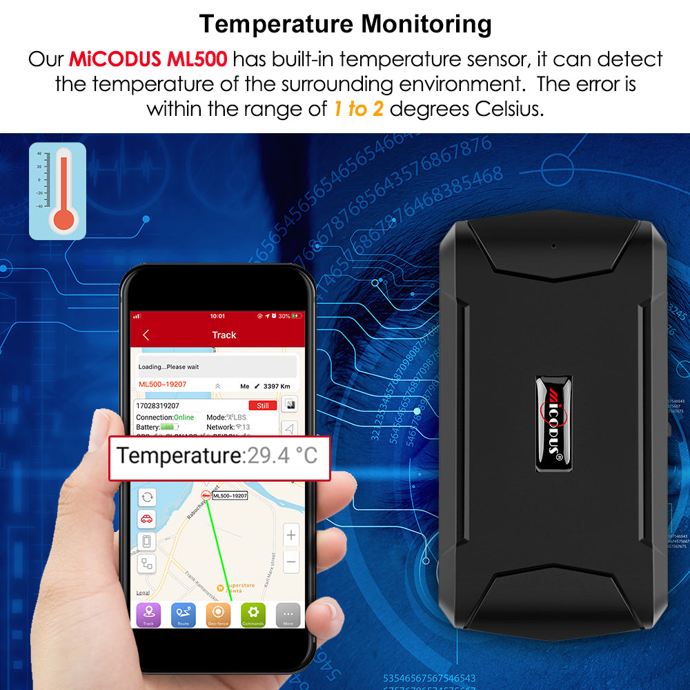 Temperature Monitoring Cold-chain Transport Magnetic GPS Tracker 5000mAh Long Battery Life Car GPS Tracking Device MiCODUS ML500