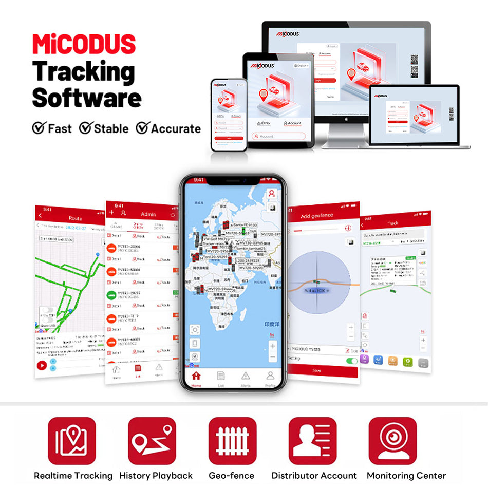 MiCODUS Tracking System GPS Tracker Device Platform Fleet Management Remotely Control Positioning Software for IOS Android APP