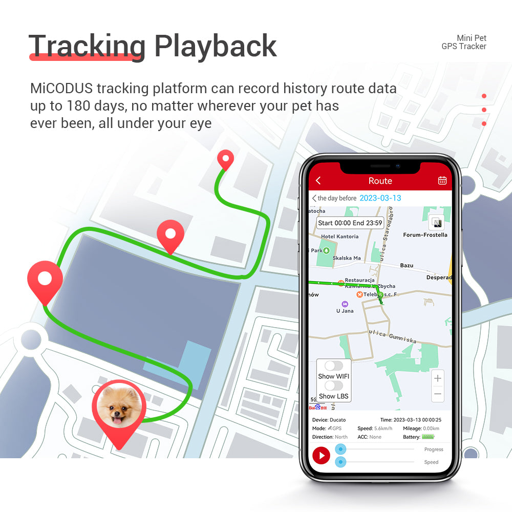 Dogs Cats GPS Collar 4G MiCODUS MP80G Waterproof Anti-lost Mini Smart Pet GPS Tracker